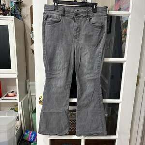 NYDJ Grey Flare Jeans, Low Rise Lift Tuck Denim - Size 16